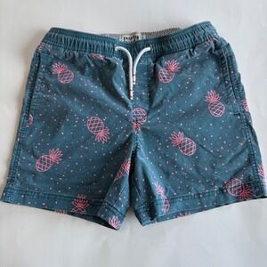 Party Pants Youth Large Swim Trunks Blue Pink Pineapple Print Shorts 3.75" Beach